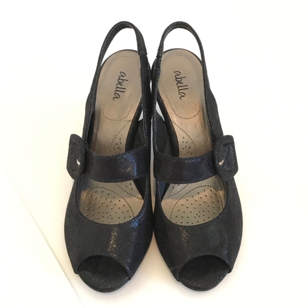ABELLA Comfort Heels Dress Sandals Slingback Peep Toe Black Women’s Size 7 - Picture 5 of 16